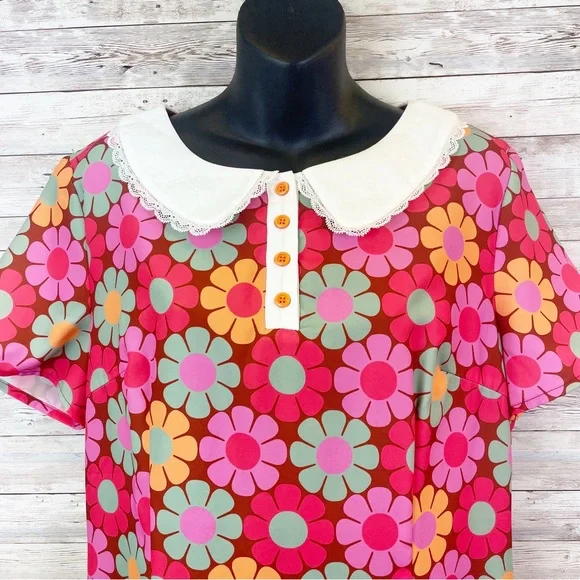 DOLLS KILL Sugar Thrillz Retro Floral Peter Pan Collar Mini Dress XXL - Picture 3 of 12